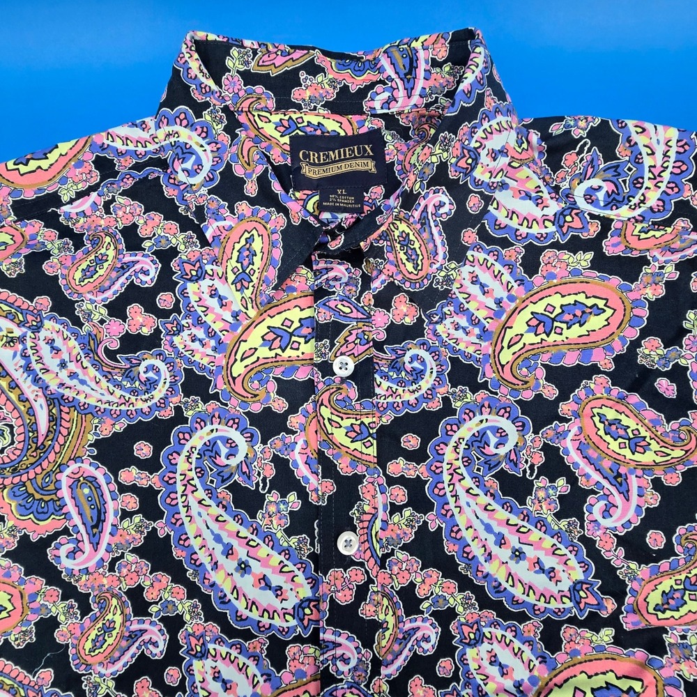 Cremieux Premium Denim Mens XL Paisley Shirt Short Sleeve Stretch Multicolor
